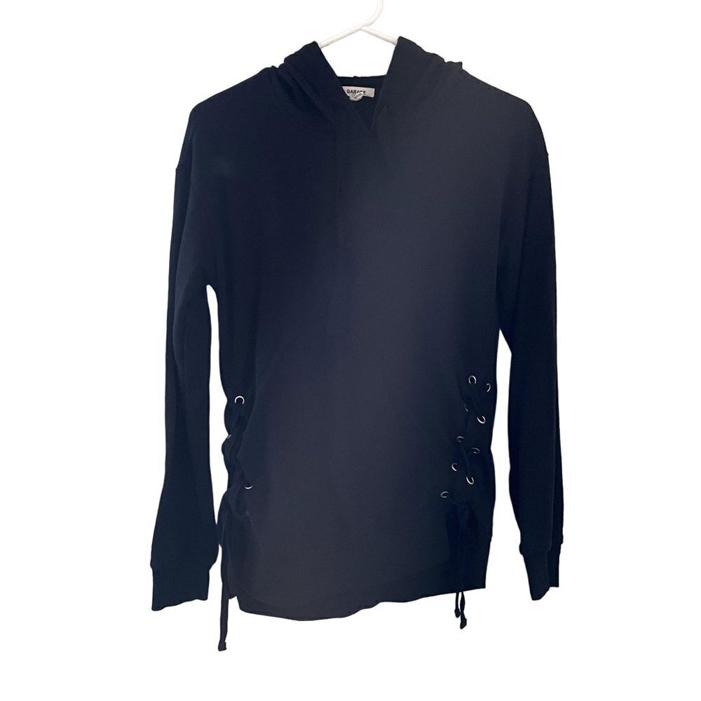 Garage edgy black hoodie sweater sweatshirt laced sides drawstring comfortable a